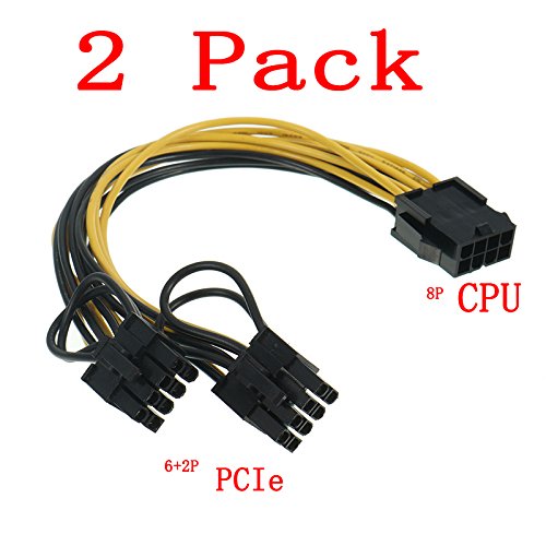 8pin CPU to Graphics Video Card Double PCI-E 8Pin(6Pin+2Pin)Power Supply Cable, Splitter PCI Express Graphics Card Connector PC Power Cable Wire CPU Molex for Graphics Card BTC Miner (2 Pack)