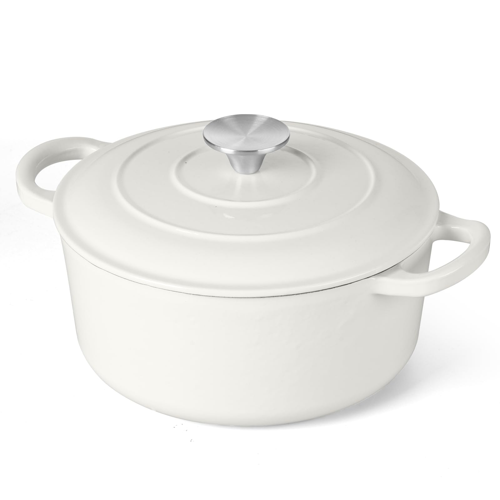 Photo 1 of 3 Qt Enameled Cast Iron Dutch Oven with Lid, E-far Small Round Nonstick Dutch Oven Pot for Bread Baking Braising Stews Roasting Cooking, Heavy Duty, Induction & Oven Safe - White