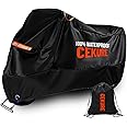Cekure Heavy Duty Motorcycle Cover Waterproof Outdoor 210D Oxford Fabric with Heat Sealed Seams Ultra Waterproof All Weather Motorcycle Cover for Sport Bike with Carry Bag (Black, 105 Inch)