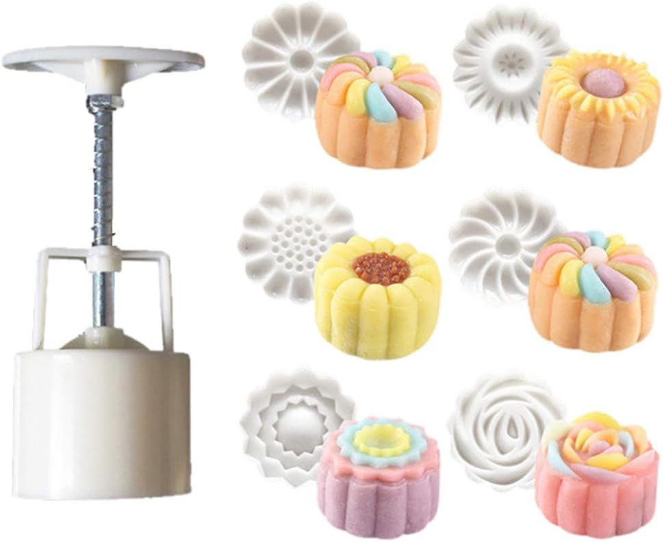 Glumes Mooncake Mold with 6pcs Stamps Moon Cake Mold Mung Cake Mold Mid-Autumn Festival Hand-Pressure Moon Cake Making Tools Moon Cake Mould Cake Mold DIY Decoration Cookie Press