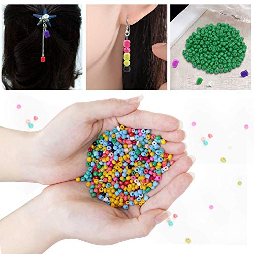 Phogary 9000pcs Glass Seed Beads, Mixed Colors Small Pony Beads Assorted Kit Opaque Colors Lustered Loose Spacer Beads, 3mm Round, Hole 1.0mm for Jewelry Making, DIY Crafting (15 Colors)
