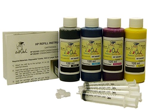 InkOwl - 4x120ml Pigment Refill Kit for HP 932, 933, 950, 951 cartridges