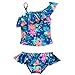 TIAOBU Girls Floral Spaghetti Swimwear One Shoulder Brief Skirt Tankini Swimsuit