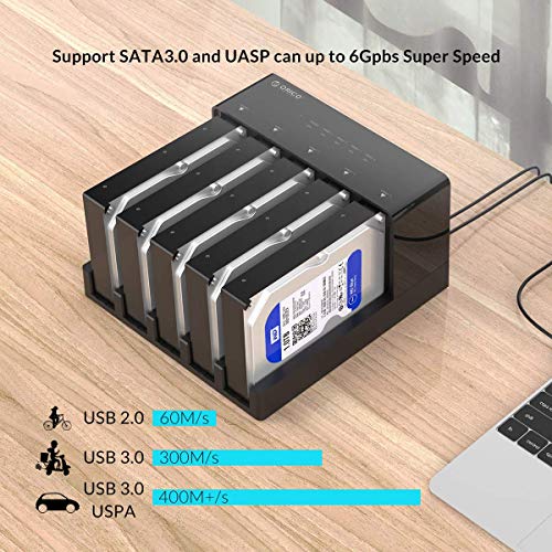 ORICO USB 3.0 to SATA External Hard Drive 5 Bay Docking Station with Duplicator Offline Clone Function for 2.5 or 3.5in HDD, SSD Support 5X 10 TB