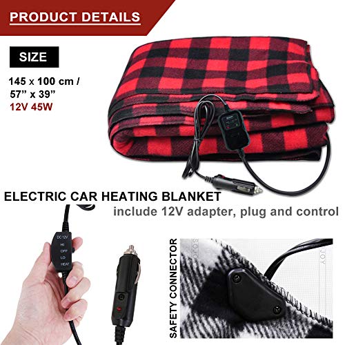 SeaHome Electric Car Blanket, 12V Heated Fleece Travel Throw Heating Blanket with AC Adapter for Car Auto Supplies RV - Great Cold Weather Supplies