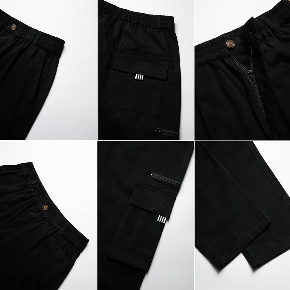 THWEI Mens Cargo Pants Casual Cotton Jogger Multi Pockets Outdoor Hiking Work Sweatpants