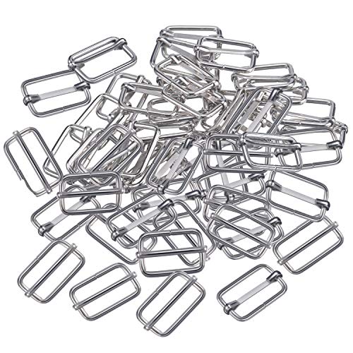 Tatuo 50 Pieces Slide Buckle 1 Inch Metal TriGlide Slides Silvery