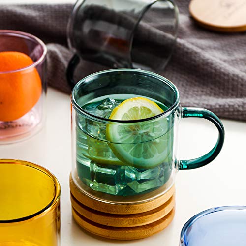 Farbe doppelwandige Gläser mit Griff und Deckel (275ml), Candiicap Thermogläser für Heißes & Kaltes Getränk, Kaffeegläser für Latte, Macchiato, Cappuccino, Cocktail, Tee