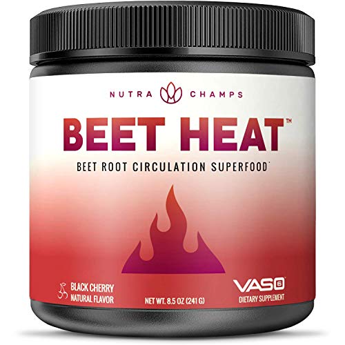 Beet Heat Beet Root Powder [Patented & Clinically Proven] Premium Circulation Superfood for Endurance, Energy & Recovery - Nitric Oxide Supplement Enhanced with Vaso6 & Grape Seed Extract - No Sugar