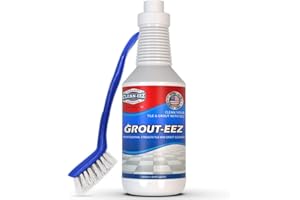 CLEAN-EEZ CLEANING PRODUCTS Clean-eez Grout-eez Tile Cleaner with Handheld Brush – 32 oz Heavy-Duty Stain Remover for Ceramic and Porcelain Surfaces – Safe for Colored Grout – Not for Natural Stone – Bathroom & Kitchen Use