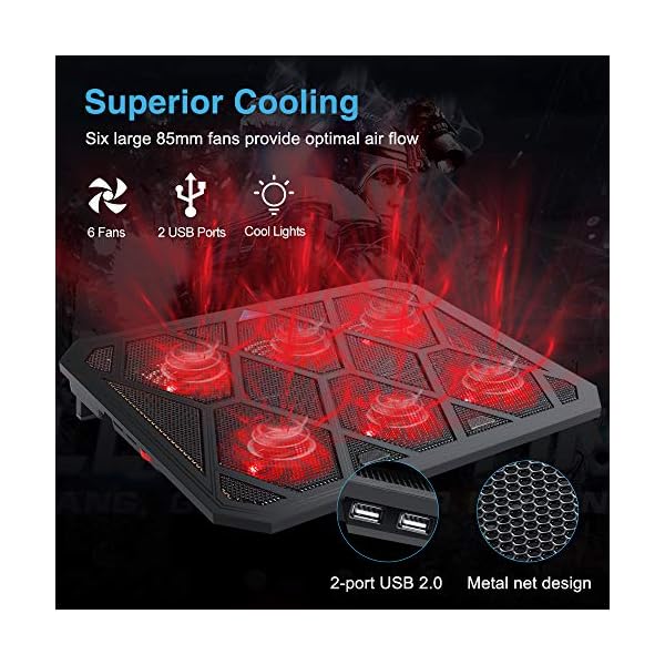 VOXON-Laptop-and-Notebook-Cooling-Pad-With-6-Fans-at-1400-RPM-and-Red-LED-Laptop-Cooler-fits-up-tp-19 VOXON Laptop and Notebook Cooling Pad, Gaming Laptop Stand, 65CMF, With 6 Fans at 1400 RPM, 12 Red LED Laptop Cooler…