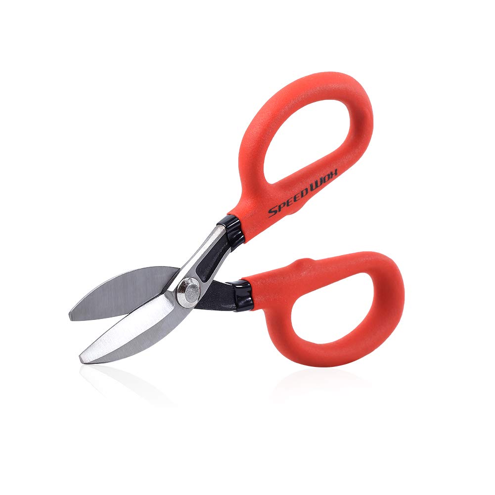 SPEEDWOX Straight Pattern Tin Snips 7 Inches Flat Blade Tinners Snips with Hot Drop Forged Sharp Blade Heavy Duty Professional Sheet Metal Cutting Snips