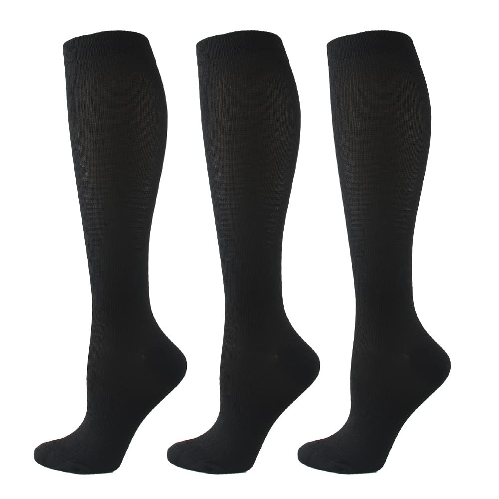 HYCOPROT Compression Socks for Women & Men Circulation (3 Pairs) 15-20 mmHg for Athletics Running Nurses Pregnancy Travel（XXL, Black）