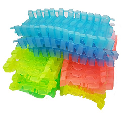 Light Up Twisting Glow In The Dark Race Tracks - Twisting Racing Track With Endless Glowing Track Possibilities - Neon Glow Twisting Tracks - Includes Tracks, Toy Car, Risers, Decals - 164pc Set