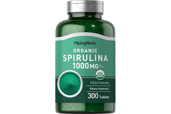 Piping Rock Organic Spirulina Tablets 1000 mg | 300 Pills | Vegetarian, Non-GMO, Gluten Free Supplement