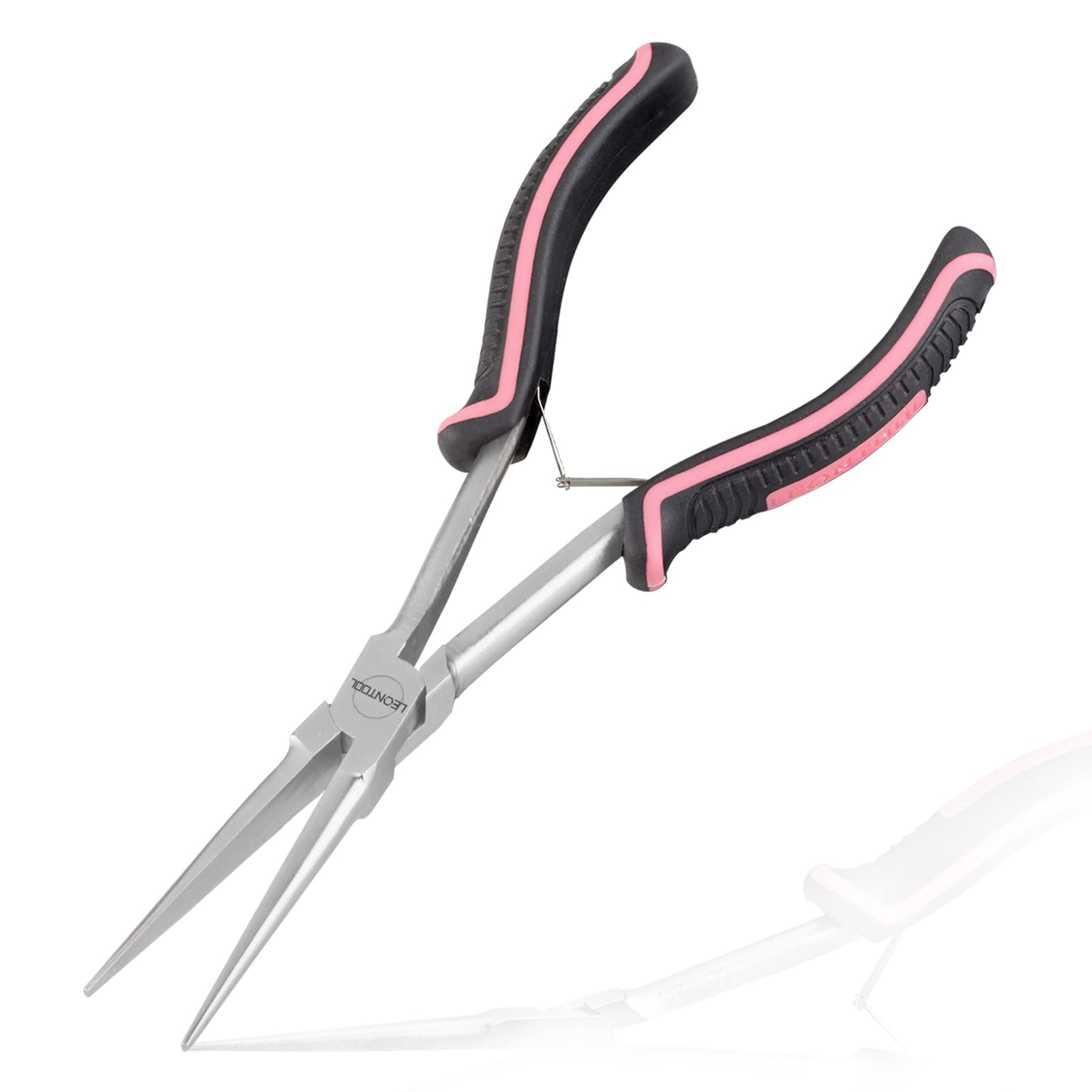 LEONTOOL Small Long Reach Needle Nose Pliers for Jewelry Making - 7 Inch Slim Pink Tool with Smooth Jaws for Small Object Gripping