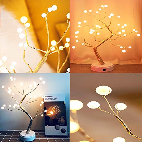Auelife Upgraded Copper Wire Tree Branch Lights,Warm White LED with 36 White Pearls,Table Lamp for Home Decoration, Wedding Sign,Living Room,Bedroom