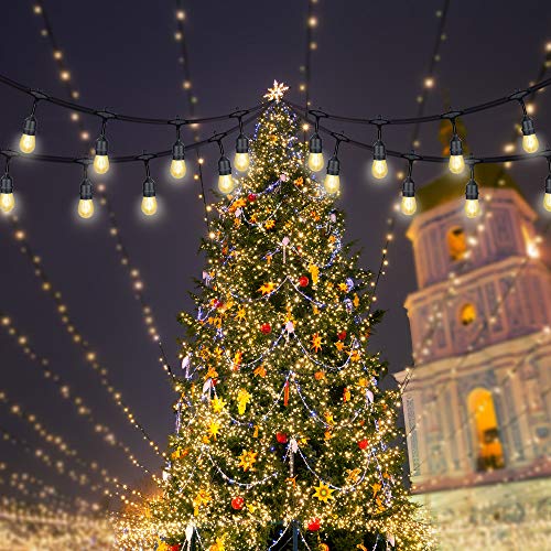 Delxo 52FT LED Outdoor String Lights Wind and Rainproof Commercial Heavy Duty, E26 Socket 18 x 1W 19 Edison Light Bulb (1 Spare), Coffee Shop Wedding Party Gazebo Camping Tent Awning Decoration