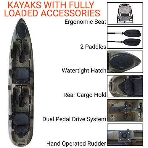 BKC PK14 Angler 14' Tandem SitOnTop Fishing Kayak, PropellerDriven w