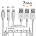 WANGCL iPhone Charger 3Pack 3FT/6FT/10FT(1M/2M/3M) Nylon Braided 8 pin Charging Cables USB Charger Cord, Compatible with iPhone 7/7 Plus/6s/6s Plus/6/6 Plus/5/5S/5C/SE/iPad and iPod (Silver)