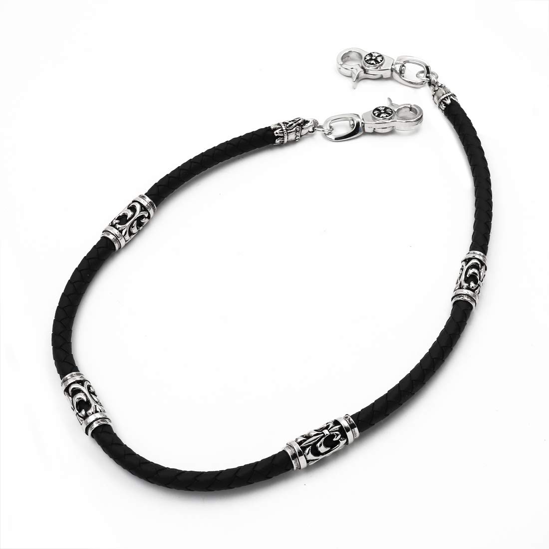 UNIQSUM Fleur de lis Black Braided Leather wallet chain Biker Punk Key Jean Chain SJ40S, Silver, One size