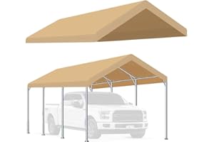 GENERIC Rutile 10'x20' Carport Canopy ONLY Tent Garage Replacement Top Tarp Car Shelter Cover w/Ball Bungees Beige (Only Top Cover, Frame is not Included)