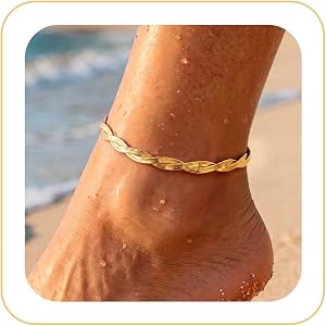 Moodear Twist Herringbone Anklet Bracelet for Women – Waterproof Jewelry | Snake Anklet Made for Women, Waterproof Design for