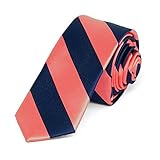 TieMart Coral and Navy Blue Striped Skinny Tie, 2