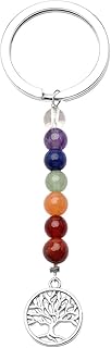 JSDDE Schlüsselbund Natürlich Edelstein Lebensbaum Schlüsselanhänger 7 Chakra Anhänger Schlüsselring Keychain Schmuck