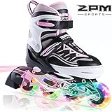 2PM SPORTS Cytia Pink Girls Adjustable Illuminating Inline Skates with Light up Wheels, Fun Flashing Beginner Roller Skates for Kids - Large (US 3-6)