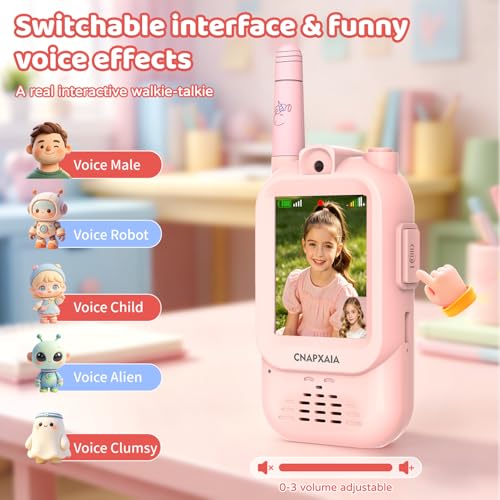 Kids Walkie Talkie with Camera and Real-Time Video, Interactive Toy for Children with Emojis, Sticker and Filters, Automatic Connection Without Internet, Gift for Girls 3-10 Year Old 2 Pack (Pink/Pink