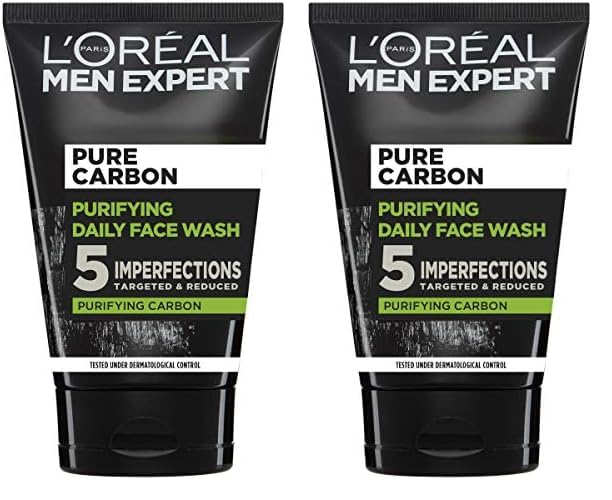 L'Oréal Paris Men Expert Face Wash Pure Charcoal, Glycerin, and Salicylic acid - Blackhead Cleanser for Men, 100 ml (Pack of 2)