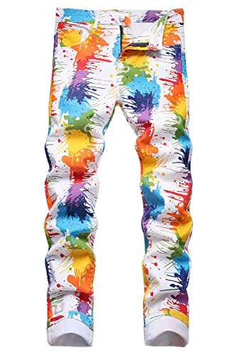 Baylvn Men's Casual Printed Slim Fit Jeans Skinny Denim Pants