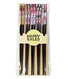 Happy Sales 5 Pairs Flower & Leaves Design Black #7186 Chopsticks