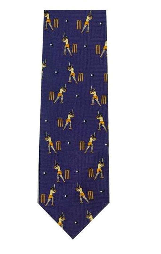 Farm Cottage Brands Navy Blue Silk Tie with Cricketers batting
