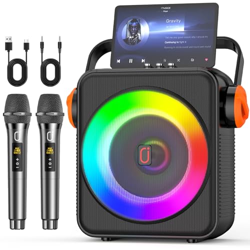 JYX Karaoke with 2 Microphones, Portable Bluetooth 5.3 Karaoke Speaker with 2 Wireless Microphones for Adults, PA System with Echo Adjustment, Supports TWS/TF Card/USB/AUX/Live