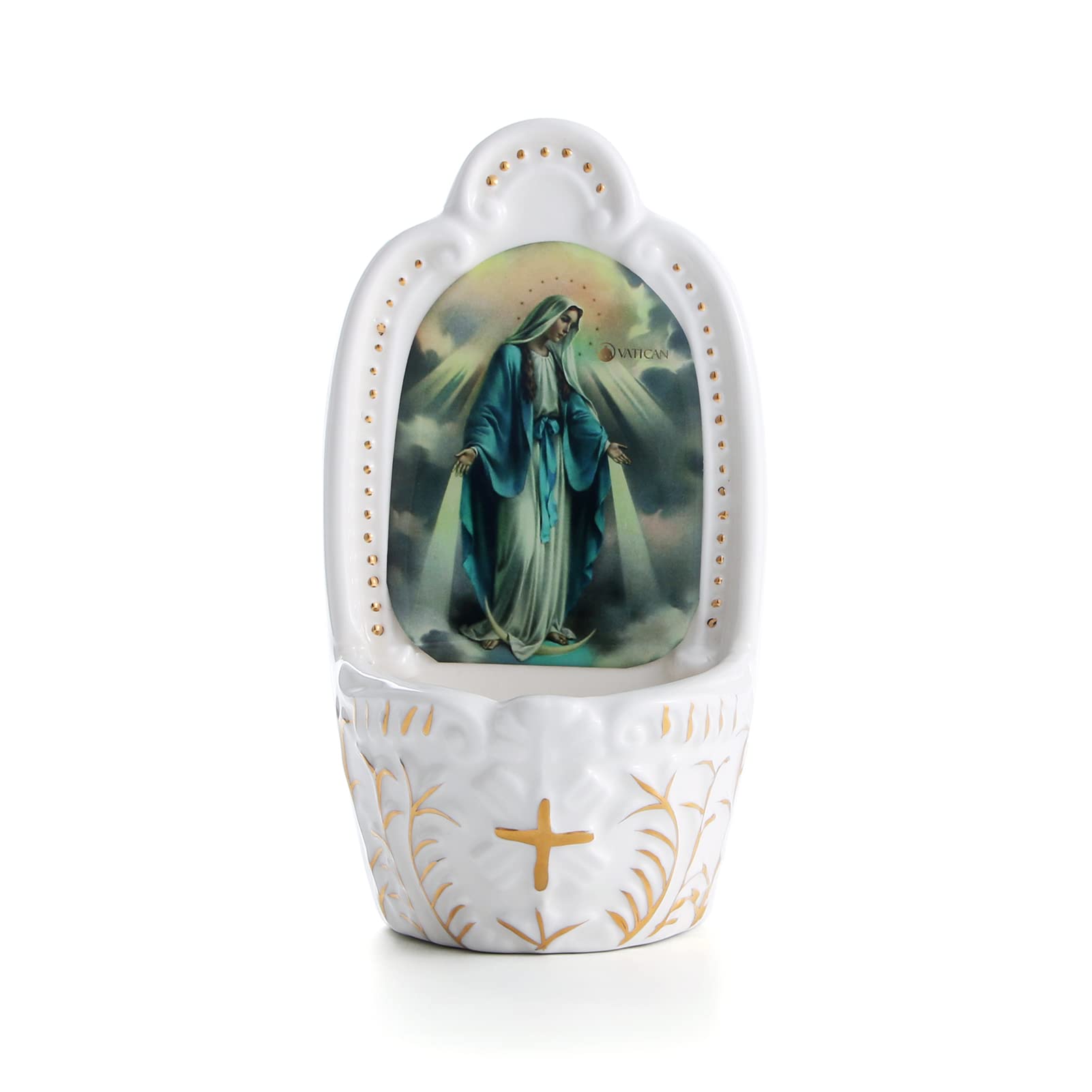 KOMI Porcelain Catholic Holy Water Font Virgin Mary Holy Water Font for Entrance of Home Church Wall Hanging Decor Great Gift for First Communion, Confirmation, or New Home, Catholic