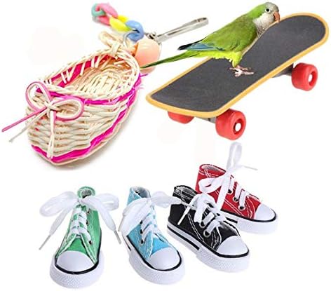 YUMSUM 6Pcs Birds Toy Mini Sneakers Sandals Toys Skateboard for Parrot Small Animals Cage Craft Chew Toys