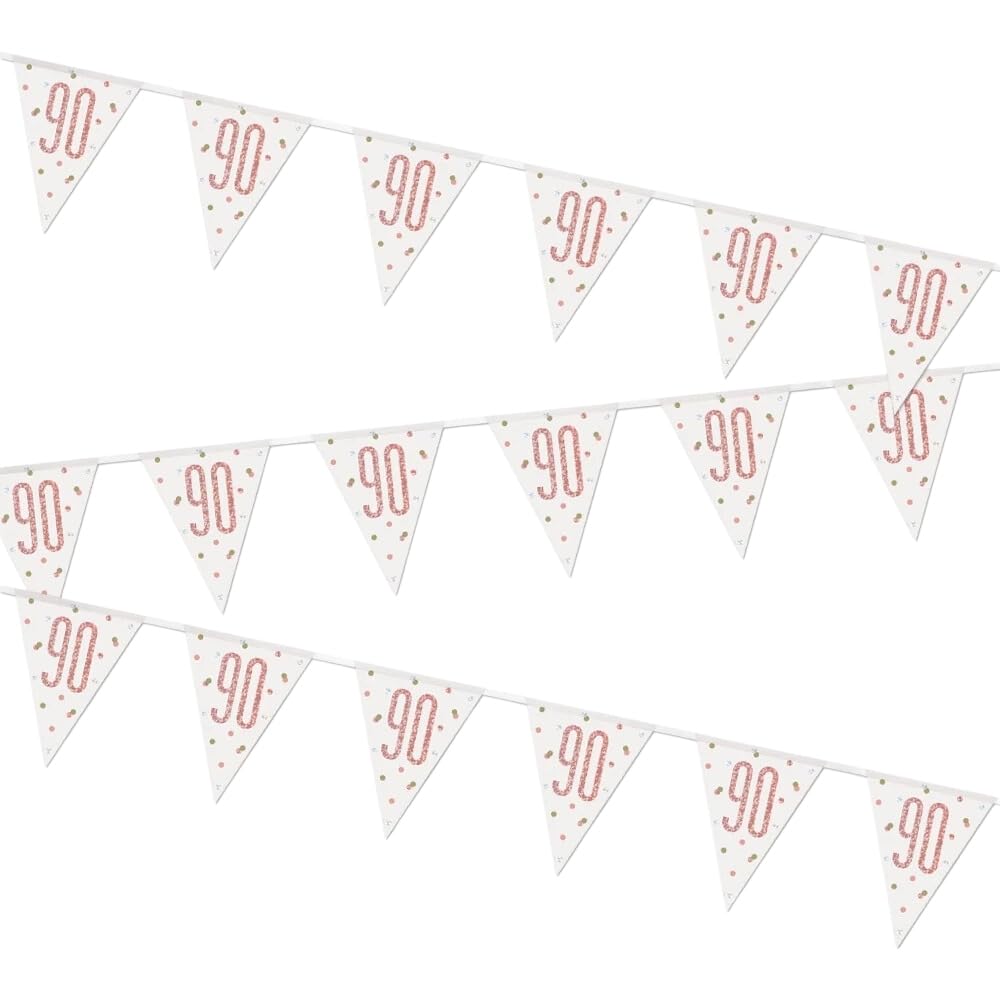 Stunning Rose Gold 90th Birthday Glitz Prismatic Flag Banner (274cm) - Perfect Celebration Decor for Birthday, Anniversary, & More - 1 Pc