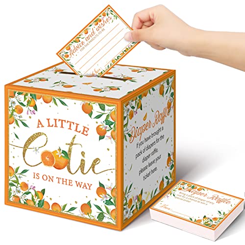 51 Pieces Little Cutie Diaper Raffle Tickets with Diaper Raffle Card Box for Baby Shower Decorations Little Cutie Diaper Raffle Sign Box Diaper Raffle Game Insert Advice and Wishes Diaper Raffle