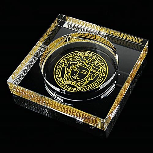 HUACANG Transparent Crystal Versace Daddy Gift Ashtray, Large Home Decor Office Cigar Ashtray, Outdoor Garden Hand Painted Ashtray (Gold+Transparent) (Size : S)