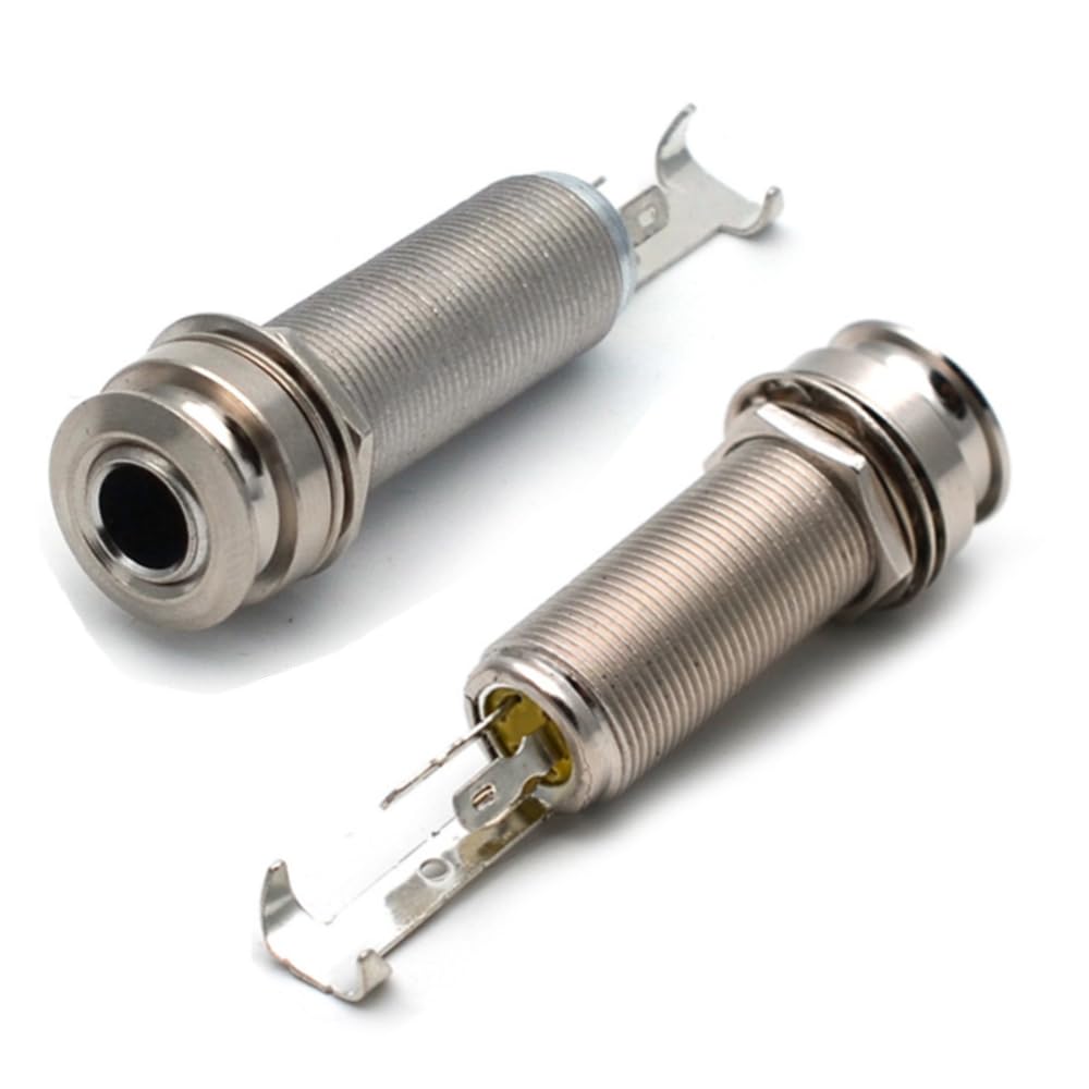 WTUSGA 2 Pcs Stereo Copper Guitar Bass 1/4" Barrel Jack Cylinder Input Output Jacks, 6.35mm Stereo Barrel Endpin Jack Socket for Guitar Bass Instruments Accessories, Silver