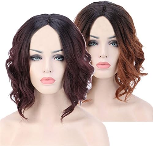 13.78'' Women's Ombre Color Medium Wavy Rose Cap Afro Wig (black/light brown)