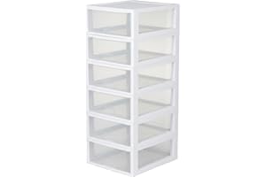 Sterilite 6-Pack 16 Quart Stacking Drawer, Clear Storage Closet Organizer, White Frame - Stackable Modular Plastic Drawers for Clothes, Accessories, Craft Supplies, Shoes or Linens