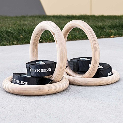 Rep Wood Gymnastic Rings with Unnumbered Straps - Perfect for Cross-Training Workouts, Gymnastics and Conditioning - 1.25 inch Gym Rings