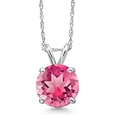 Gem Stone King 14K White Gold Pink Mystic Topaz Pendant Necklace for Women | 2.00 Cttw | Gemstone November Birthstone | Round 8MM | With 18 Inch Chain