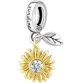 Sunflower Rose Love Heart Charms for Bracelets, 925 Sterling Silver Travel Bead Dangle Charms for Charm Bracelets and Necklaces Birthday Mothers Valentines Day Jewelry Gifts for Women