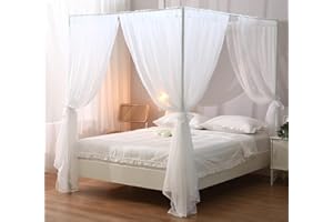 WANFASO White Canopy Bed Curtain for Queen Bed, Soft Sheer Bed Canopy Scarf for Girls Adults (Queen, White)
