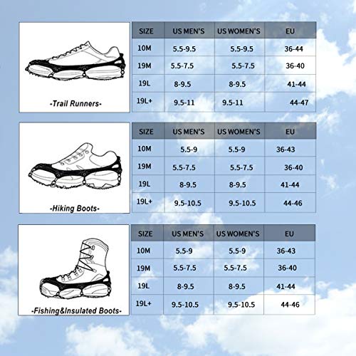 Samply Ice& Snow Traction Cleats, 19 Spike Mountaineering Climbing Crampons for Shoes, Boots, Medium, Orange