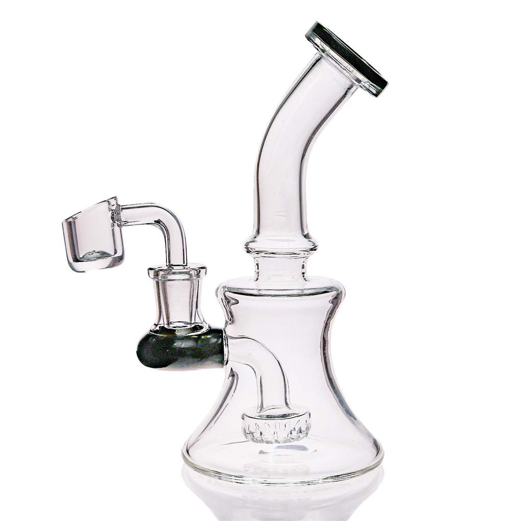 Aoheuo Mini Glass Water Pipes 6 Inch Recycler Dab Rigs Smoking Pipe Percolator Glass Bong with 14mm Banger Nail (black)